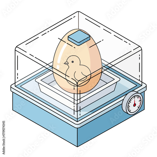 Adorable baby chick hatches from egg inside a modern incubator, symbolizing new life, growth, and scientific innovation in agriculture