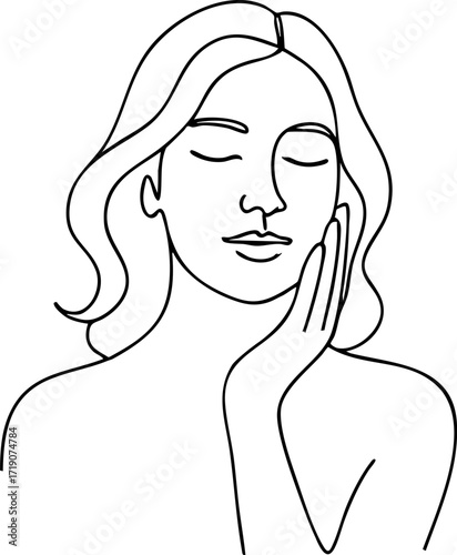 Minimal line art woman touching her face
