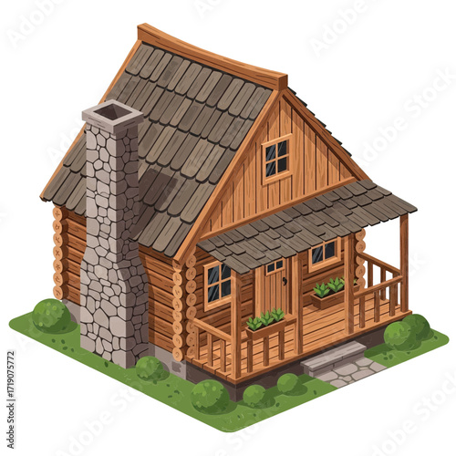 Charming rustic log cabin nestled among greenery, perfect for cozy retreat or vacation rental marketing.