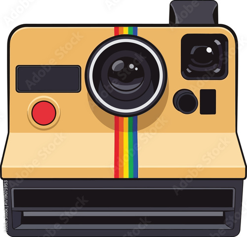 Vector art of retro instant camera with rainbow stripe