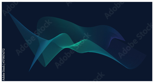 Dark abstract background with neon gradient wave lines vector