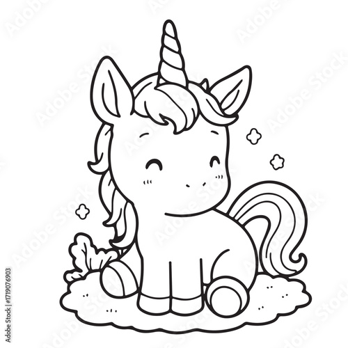 vector illustration of a cartoon unicorn coloring pages