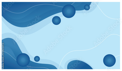 Blue abstract background with wave layers and 3D spheres vector