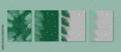 Tropical palm leaves Christmas background with snow effect vector isolated