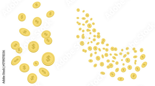 Falling golden dollar coins money vector isolated on transparent background