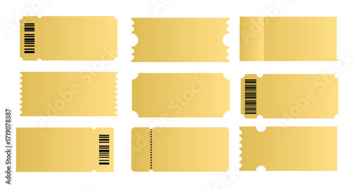 Gold blank ticket event pass voucher vector isolated on transparent background