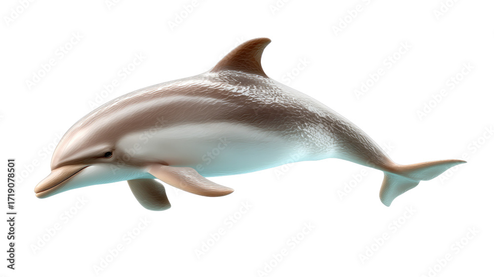 Fototapeta premium Graceful Dolphin: A captivating image of a sleek dolphin, showcasing its elegant form and vibrant colours, exuding an aura of agility and serenity. The dolphin swims gracefully.