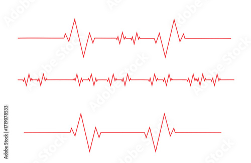 Red electrocardiogram heartbeat pulse lines vector isolated on transparent background