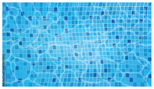 Swimming pool water surface with blue mosaic tiles vector background illustration