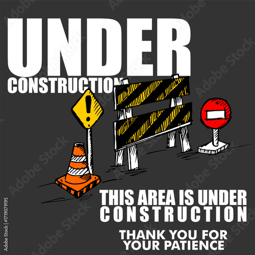 Under Construction, poster and board vector