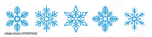 Set of blue snowflake vector icons winter and Christmas decoration isolated on transparent background