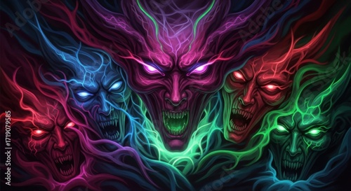 Demonic Faces Emerge from Ethereal Chaos