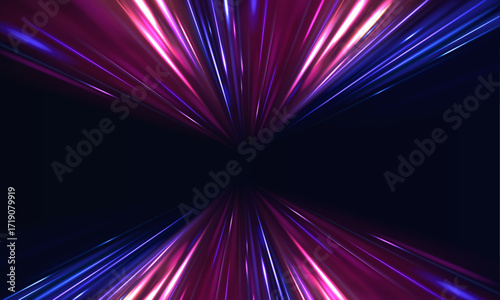 Glowing spiral of electric light in vivid shades of fuchsia and electric blue. The swirling motion generates a feeling of propulsion. Visual chaos meets harmonic symmetry.