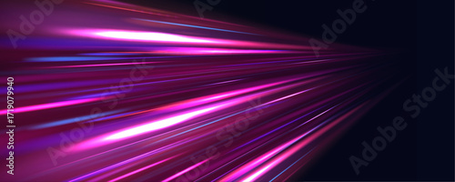Light streaks ripple across a dark surface, glowing neon pink and electric purple. The motion trails form complex patterns of speed and fluidity. The scene evokes a high-tech racing environment.