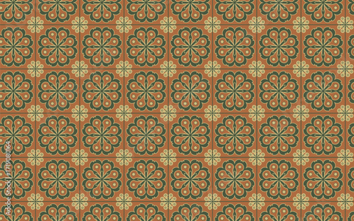 Decorative Seamless Pattern flowers green and orange color, vintage seamless pattern, seamless pattern with floral pattern.