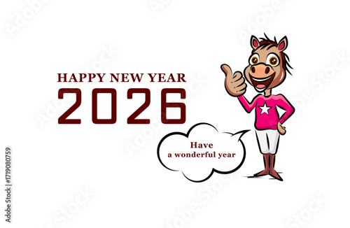 2026年 午年の年賀状デザイン｜ポップな馬(騎手)のイラスト
