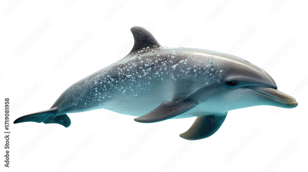 Fototapeta premium Playful Dolphin Portrait: A graceful dolphin showcases its beauty with spots and sleek form, revealing its agility and intelligence.