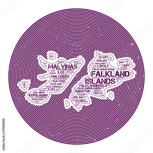 Falklands Vector Image. Country round logo design. Falklands poster in circular arcs and wordcloud style. Authentic vector illustration.