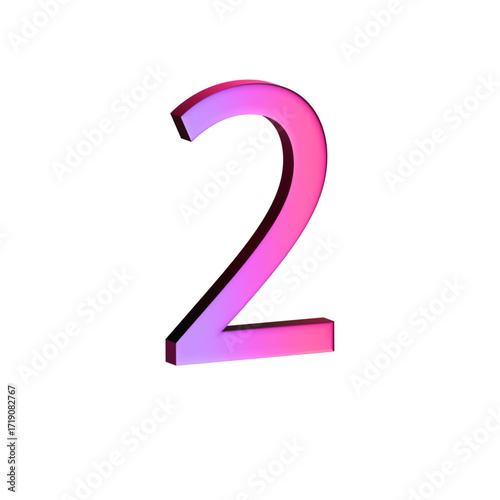 A large, three-dimensional number two in bright pink with a shadow effect