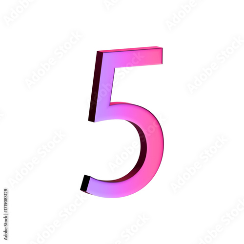 A large, three-dimensional number five in bright pink with a shadow effect