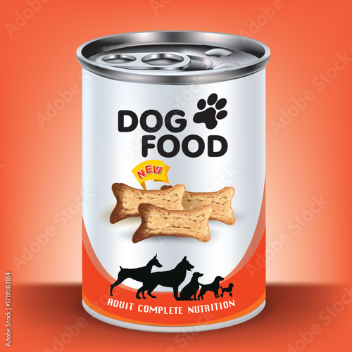 Design a can for dog food. Aluminum cans for food packaging.