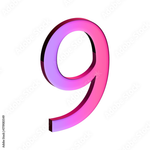 A large, three-dimensional number nine in bright pink with a shadow effect
