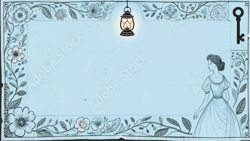 Illustration Of A Vintage Style Frame With Floral Borders With A Woman And Other Elements Vector Design Template