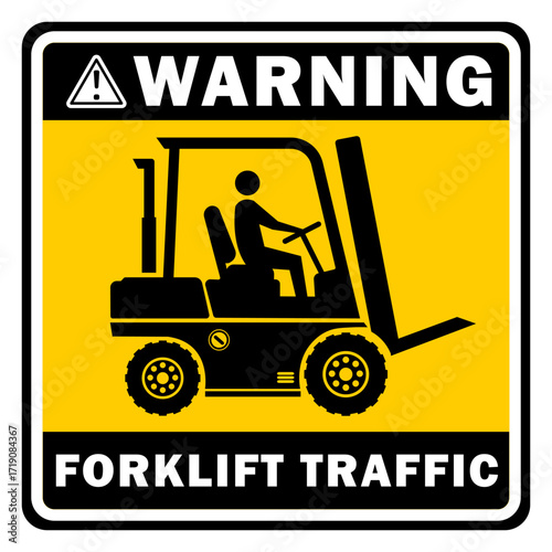 forklift warning traffic sign printable banner plaque at industry warehouse template vector isolated illustration