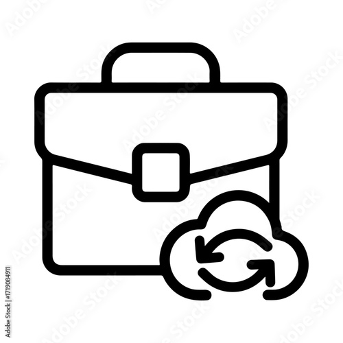 : Cloud briefcase outline, smart business icon, digital storage interface, professional tool design, work management symbol, mobile office system