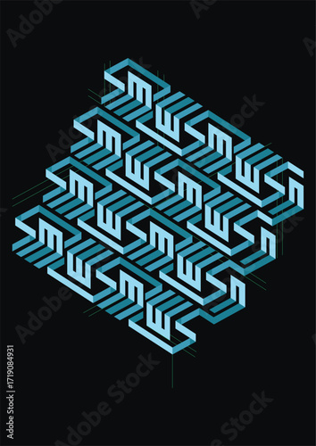 A 3D maze and labyrinth illustration of a business puzzle representing the path to success and solution from confusion