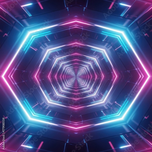 Abstract Neon Tunnel with Geometric Patterns and Futuristic Sci-Fi Ambiance