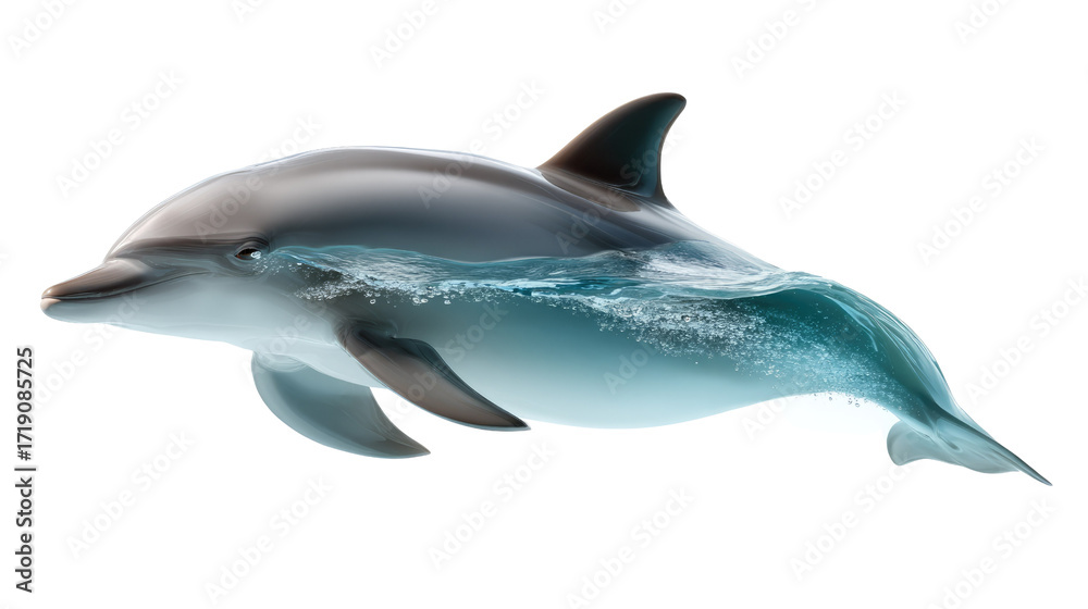 Obraz premium Graceful Dolphin in Ocean: A captivating dolphin glides gracefully, creating a mesmerizing scene of fluidity and marine life, showcasing the ocean's serene beauty.
