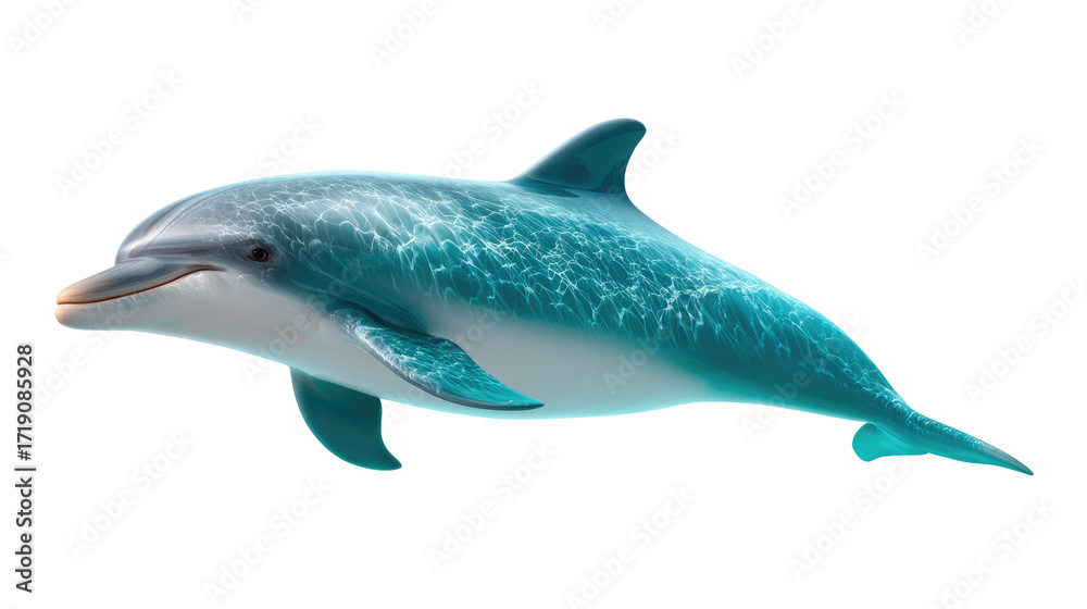 Obraz premium Graceful Marine Mammal: A sleek dolphin glides through the clear blue water, its smooth skin reflecting the sunlight.
