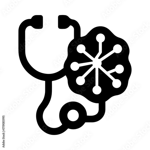 AI stethoscope icon, smart medical diagnostic tool, neural network healthcare, intelligent medical examination, digital health monitoring, AI medical device
