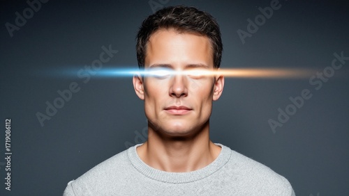Man with Bright, Sparkling Eyes Showing Intense Focus and Perception