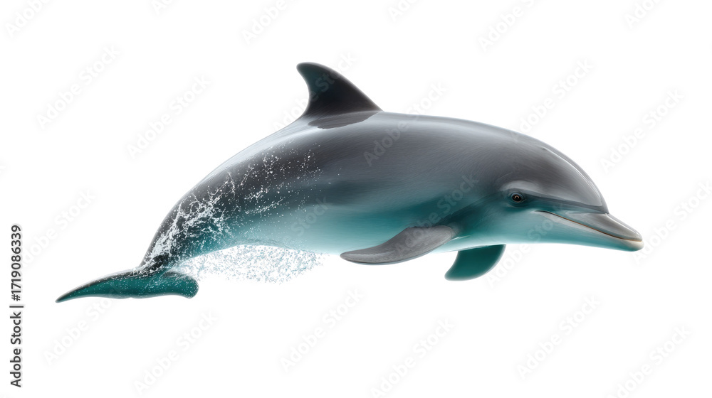 Obraz premium Dolphin's Grace: An elegant dolphin glides effortlessly through clear, turquoise water, captured in stunning detail, showcasing its sleek form and the beauty of marine life.