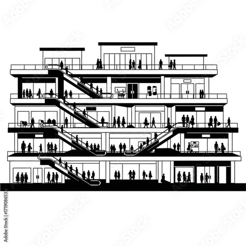 Shopping mall vector, Department store, Retail , shopping mall silhouette, shopping centre vector