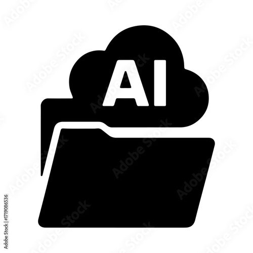 AI folder assistant icon, smart file management, cloud-based AI helper, intelligent document organization, automated folder system, digital assistant storage