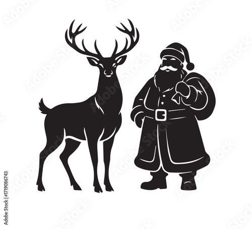 Vector silhouette illustration of a wild deer with antlers, perfect for a drawing of a stag or reindeer
