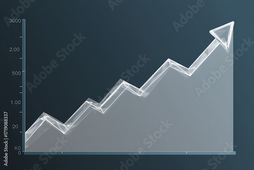 Financial bar graph with upward arrow representing growth and success metrics