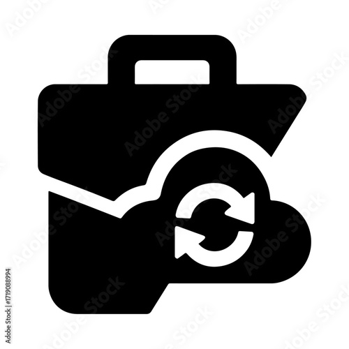 Smart briefcase icon, cloud business storage, digital work management, connected professional tool, automated file sync, mobile office technology