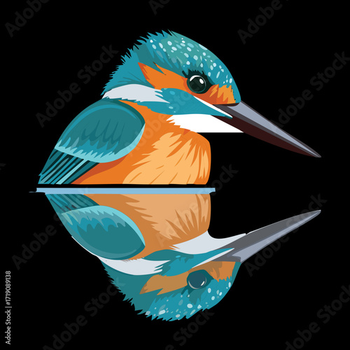 A classic cartoon kingfisher bird on a branch, a charming and adorable representation of a wild animal

