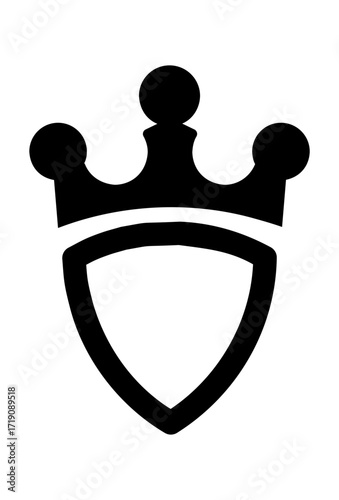 A shield with a crown on top. Icon of a crown on a shield. Royal and secure logo concept.