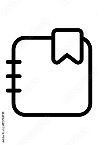 A square notebook with a bookmark. Icon of a diary or planner. Symbol of planning or organization.