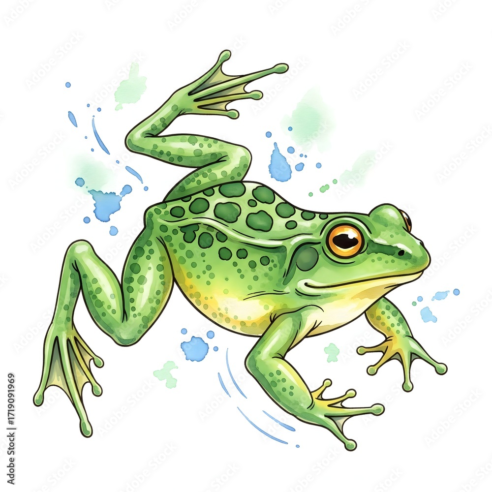 Fototapeta premium Vibrant Green Frog Illustration Detailed Aquatic Amphibian Art