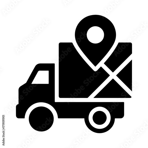 GPS truck icon, smart logistics system, connected delivery vehicle, intelligent transportation mapping, automated fleet management, digital shipping tracker
