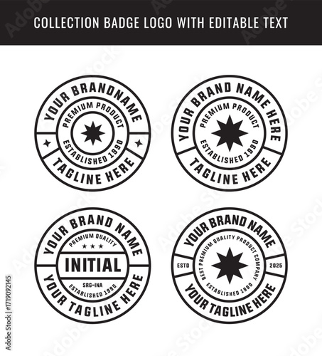 Badge logo design template with text editable for clothing, sport, apparel and etc