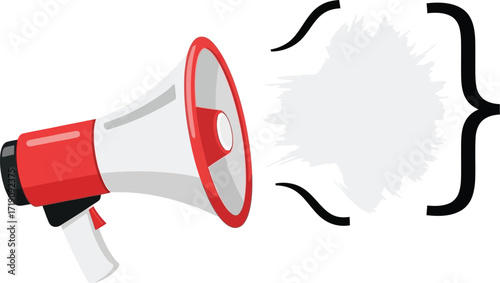 A red and white megaphone with a message coming out of the end editable vector file