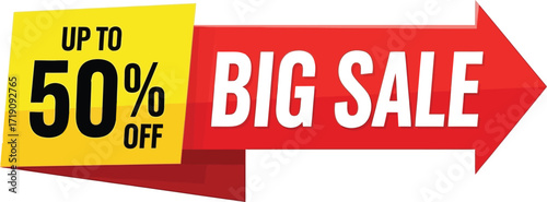 Promotional big sale banner with fifty percent off in red and yellow editable vector file
