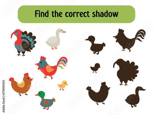 Educational Game with Farm Animals and Shadows